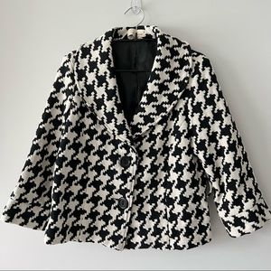 Twenty One Tweed Black & White Houndstooth Pattern Wool Blend Blazer